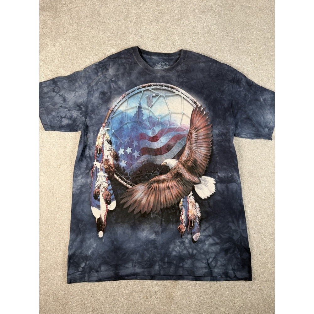 The Mountain Blue Tie Dye Tee Men XL‎ Eagle Patriotic Graphic Dream Catcher Tee